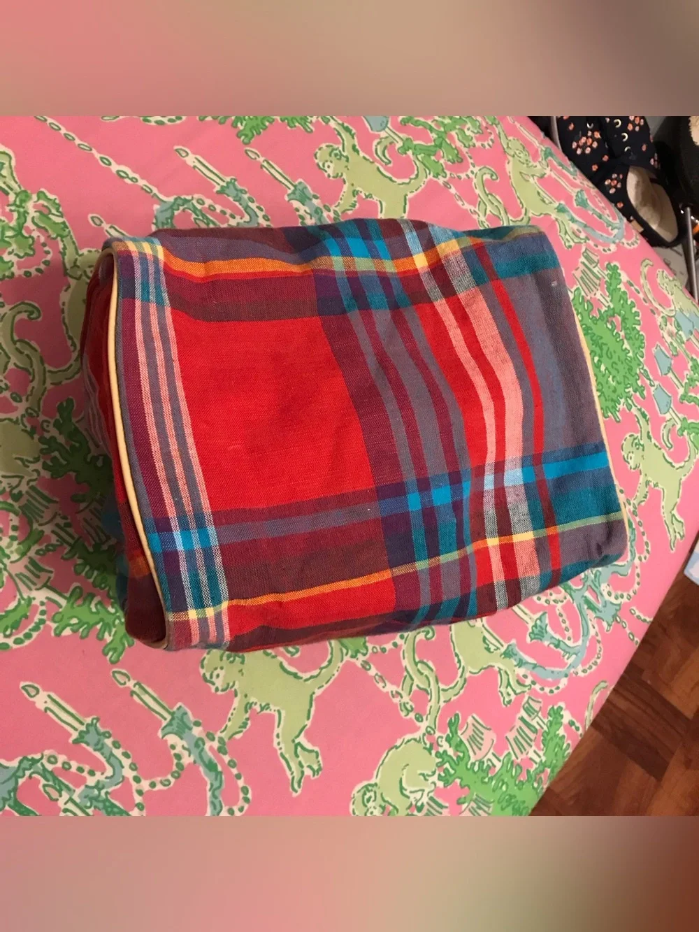 Vintage Lauren Ralph Lauren red and blue plaid toiletry bag